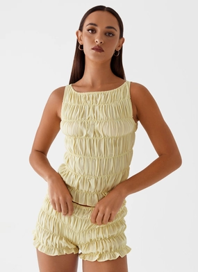 Ultra Soft Texture FlatlockStitching Messina Ruched Tank Top - Yellow