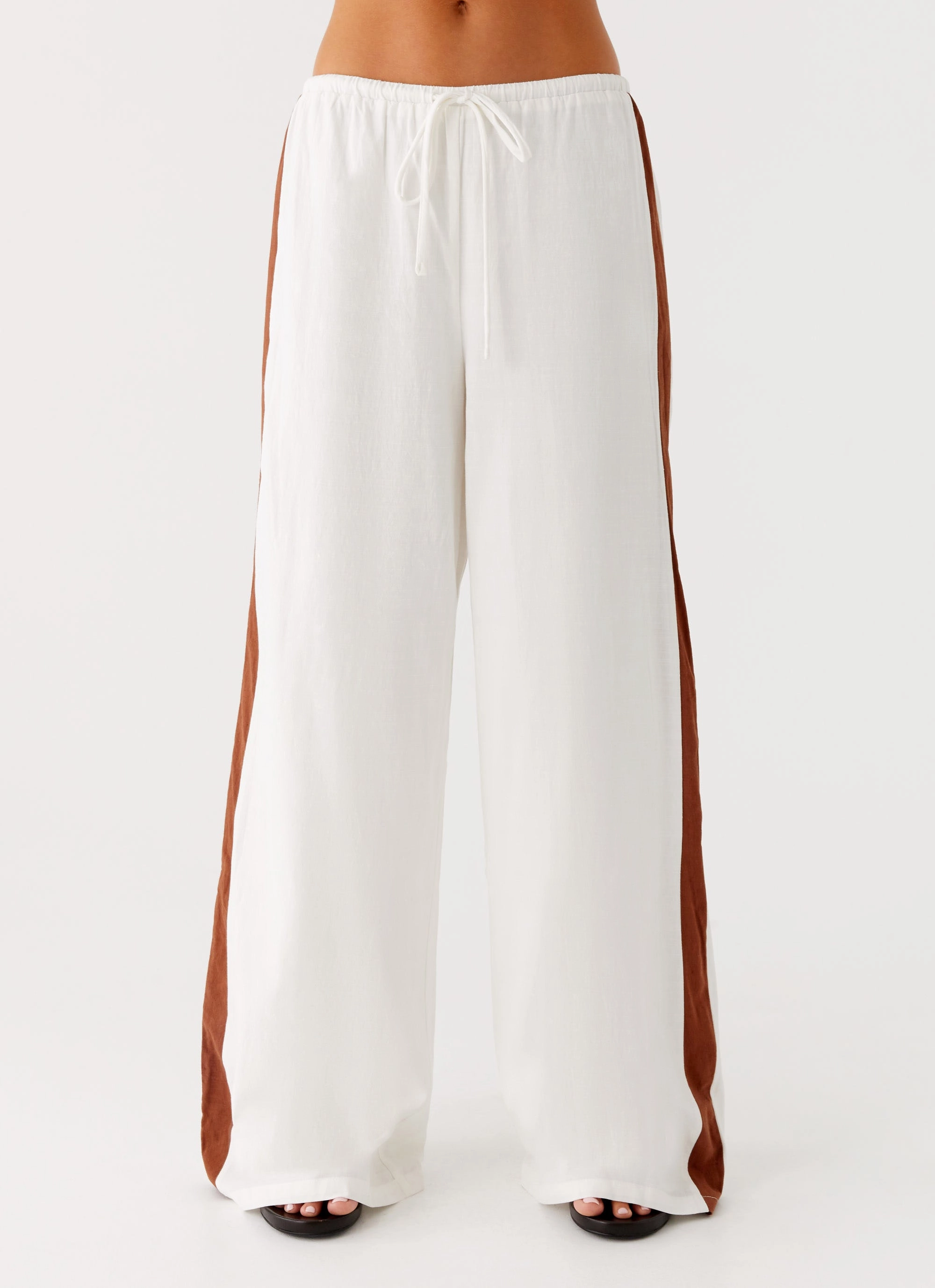 Dalida Linen Pants - Ivory RipstopFabric Twill Weave Texture