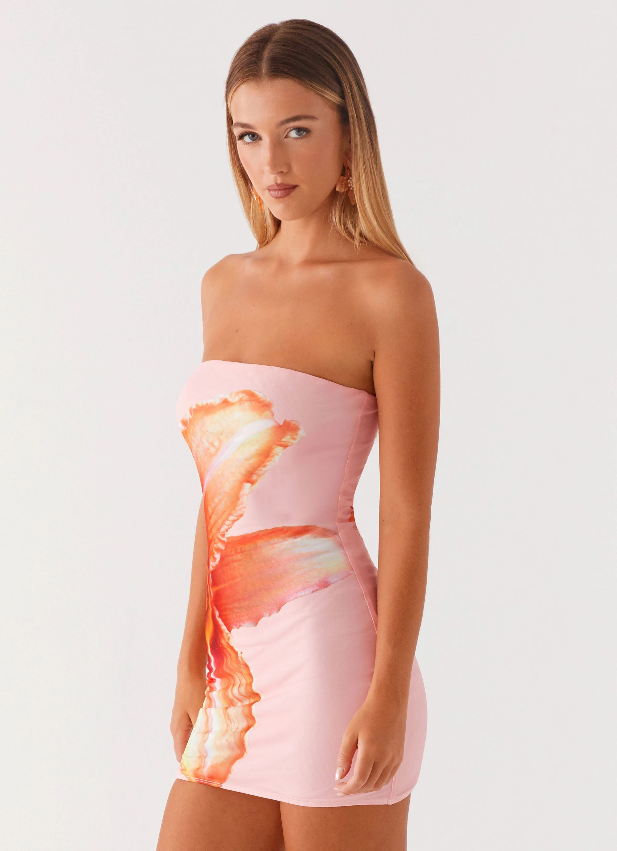Anti Pilling Treatment Asymmetrical Cut Full Bloom Mini Dress - Pink