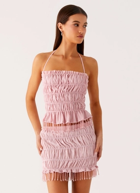 Stylish Dress Thermoregulating Fabric Shari Beaded Halter Top - Pink