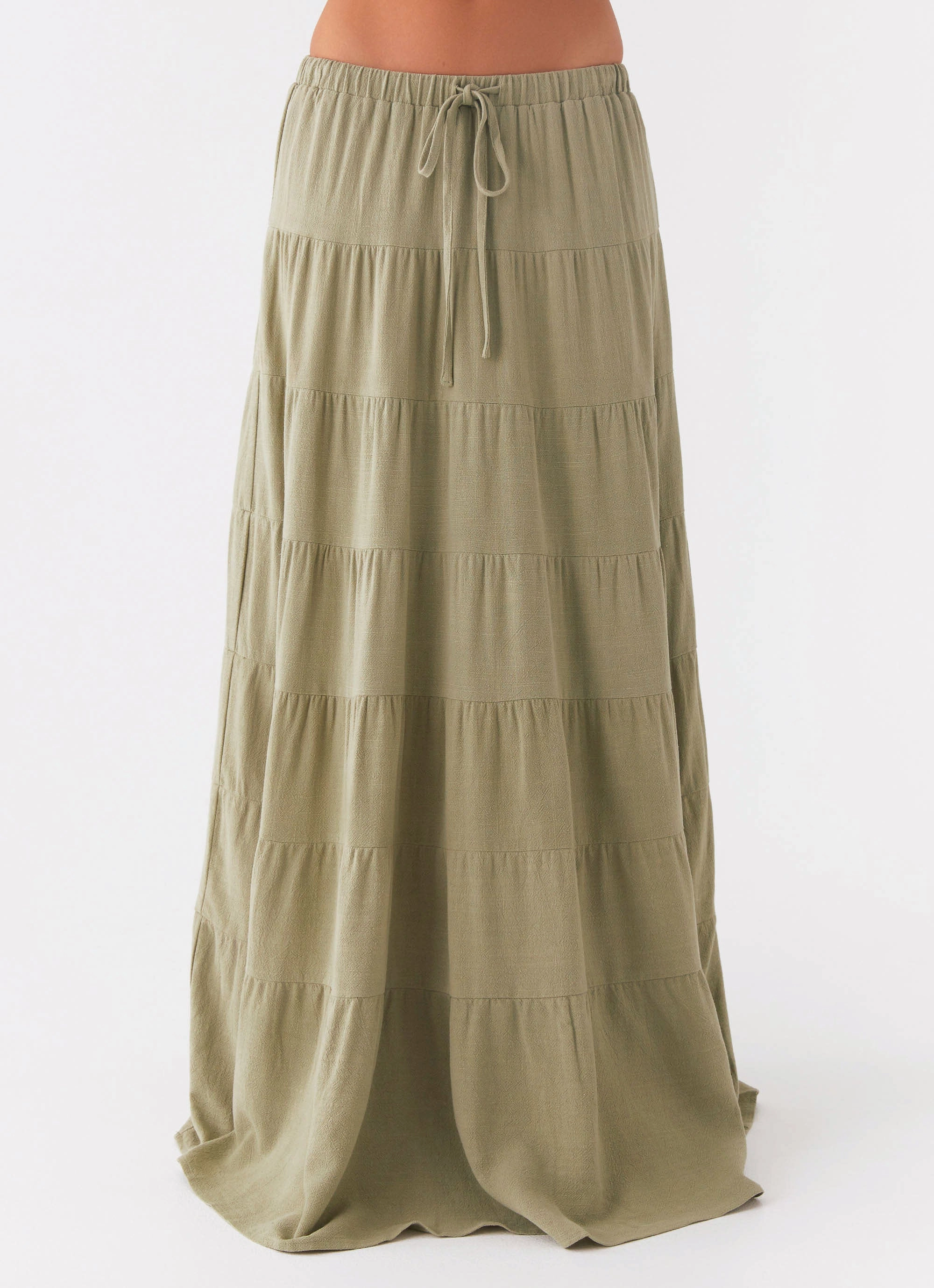 Mariella Linen Maxi Skirt - Sage Flowy Drape