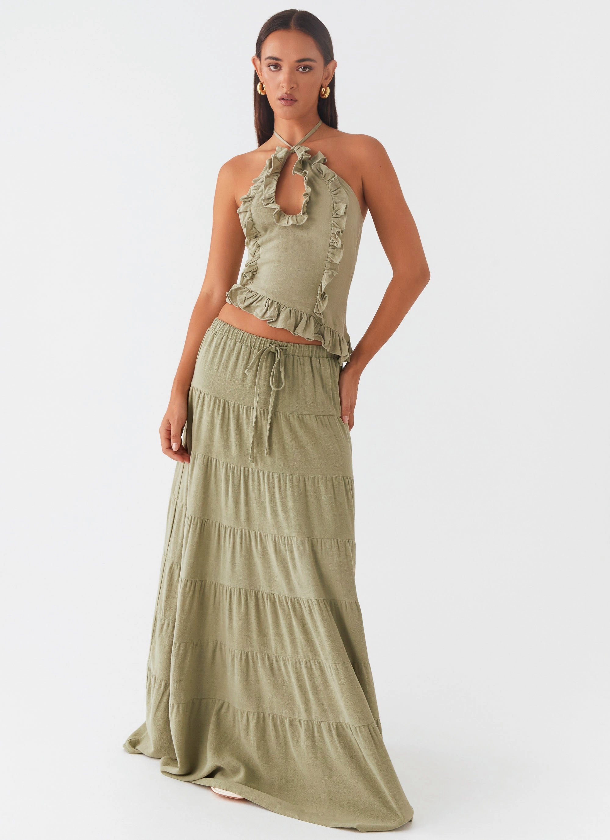 Mariella Linen Maxi Skirt - Sage Fashion Style All Season