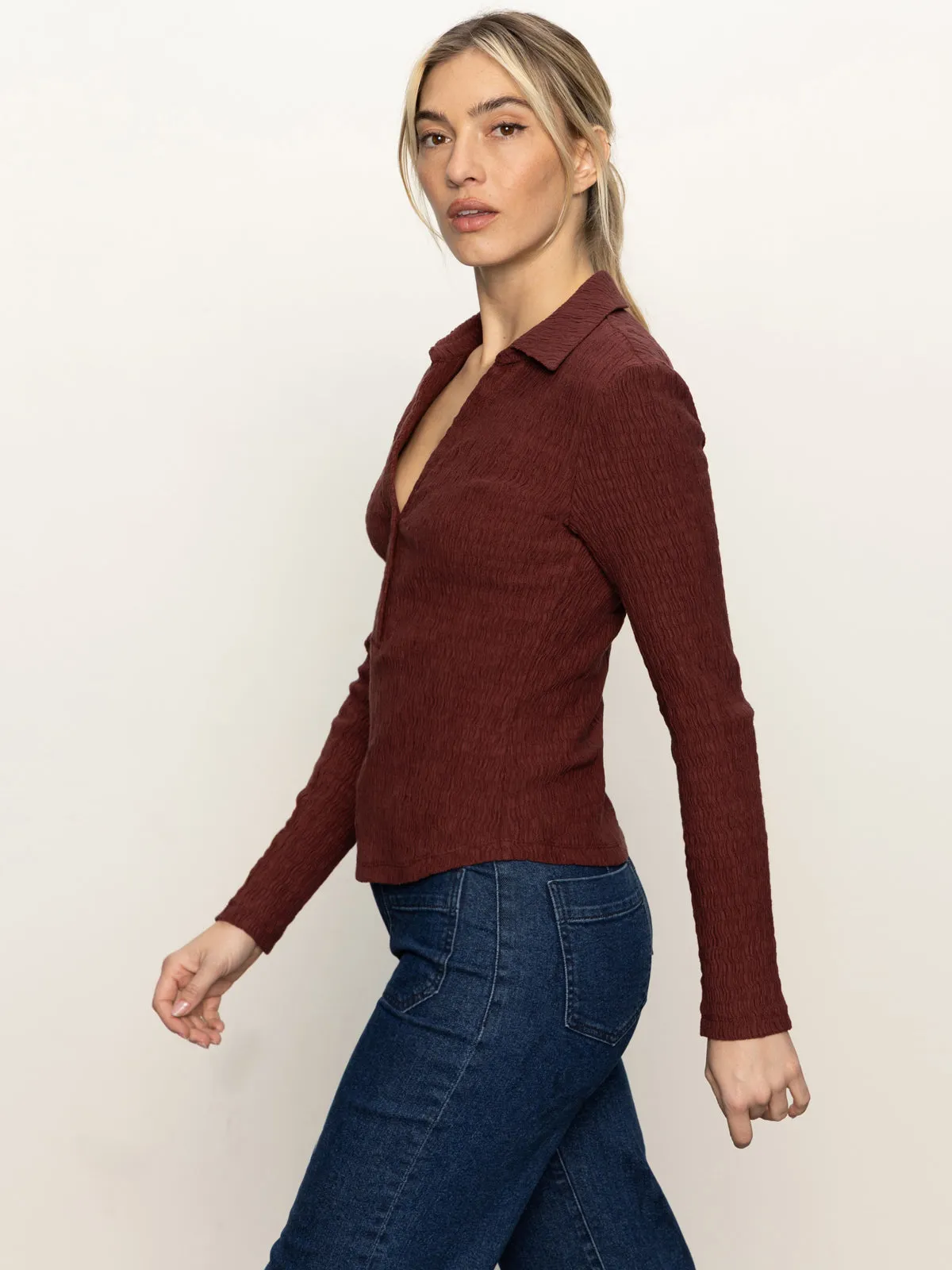Long Sleeve Textured Top Chicory TemperatureRegulating Fabric ErgonomicShape