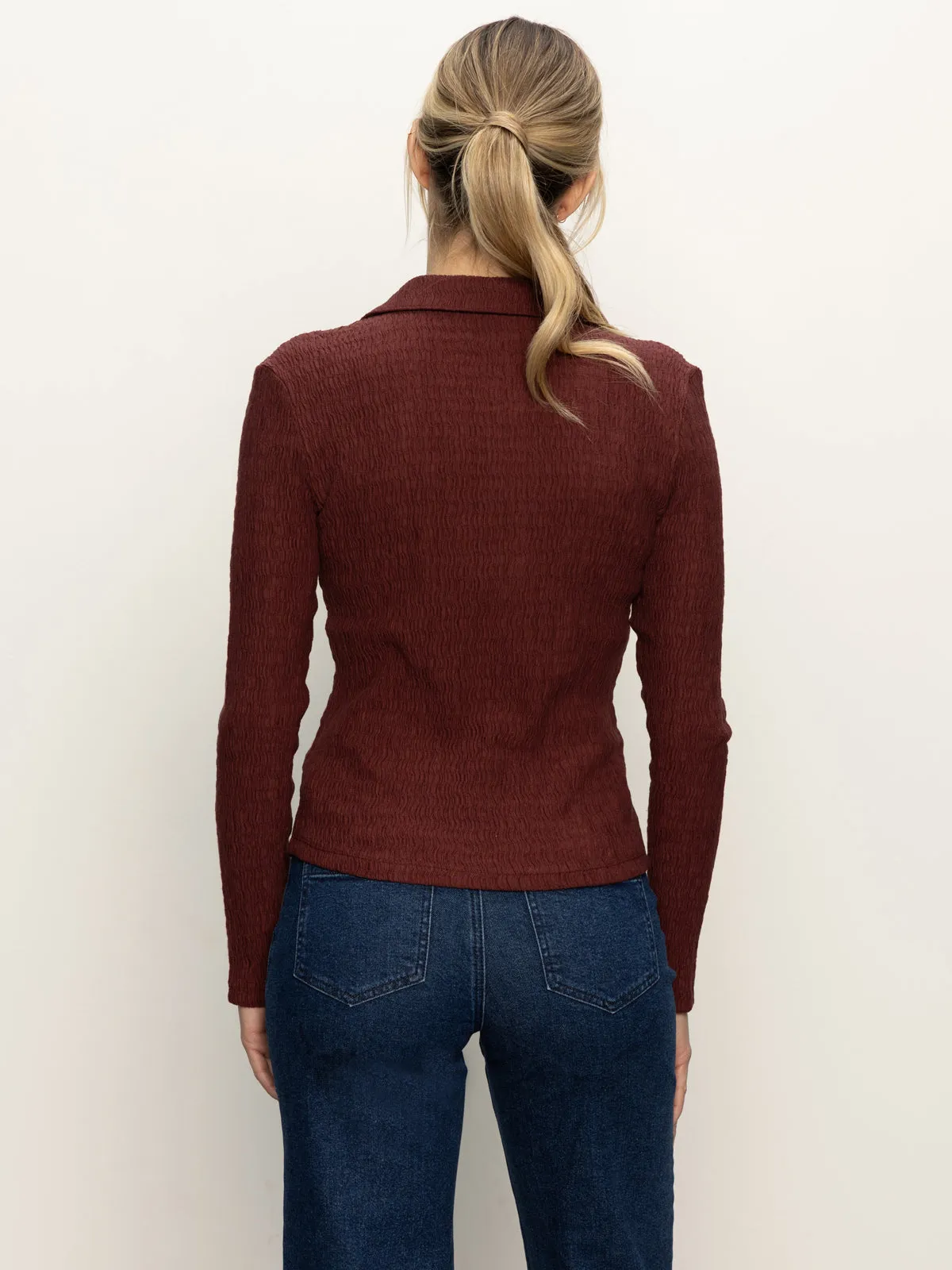 StretchableKnit LayeredStyling Long Sleeve Textured Top Chicory