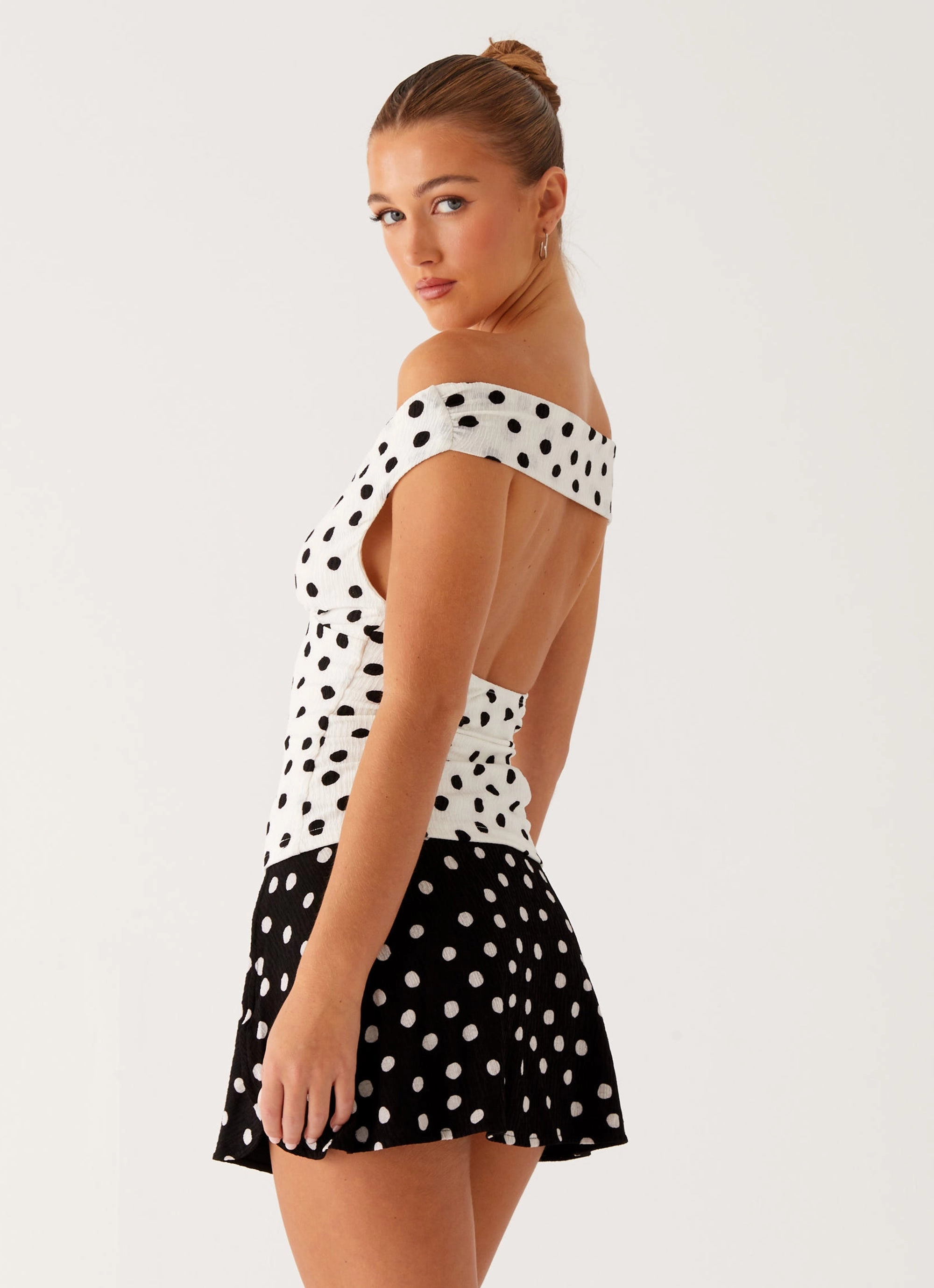 Rylie Top - White Polka Dot BuiltInLayer Ventilation Panel
