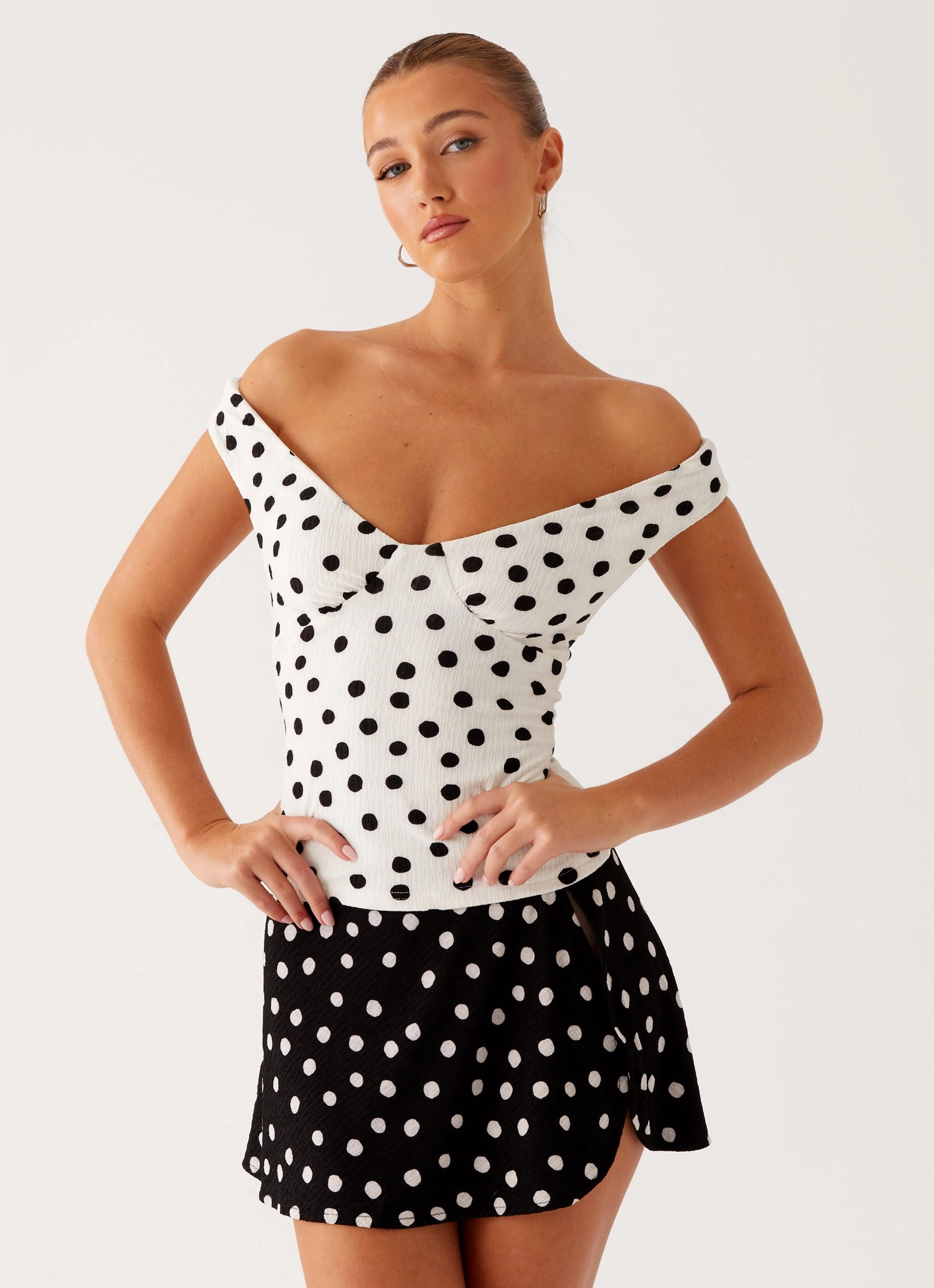 Rylie Top - White Polka Dot Airy Mesh Lining
