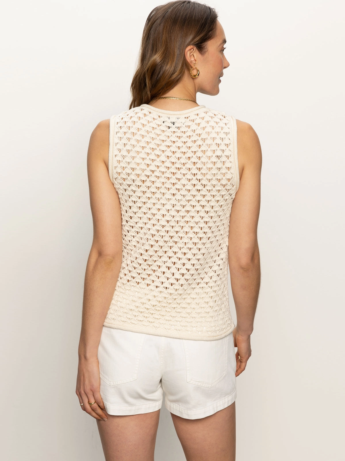 Reinforced Neckline Crochet Shell Sweater Eco Natural