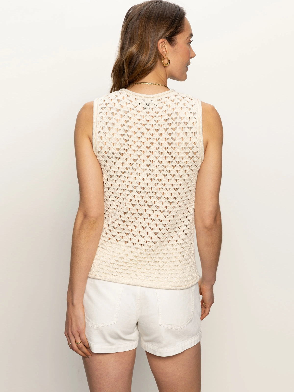 Crochet Shell Sweater Eco Natural High Neckline WideNeckline