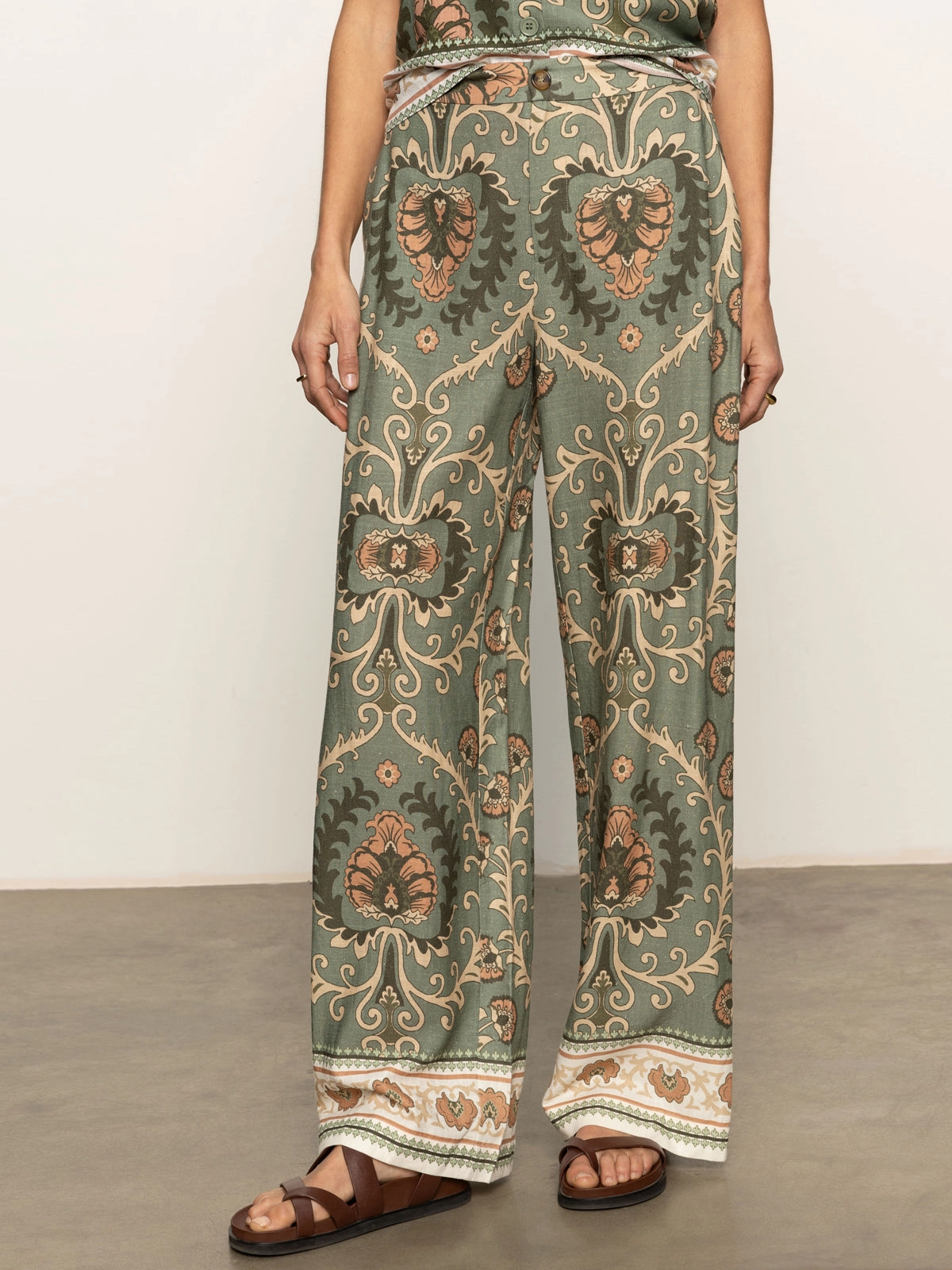 The Soft Semi High Rise Trouser Mezzo Sage WideNeckOpening Light material