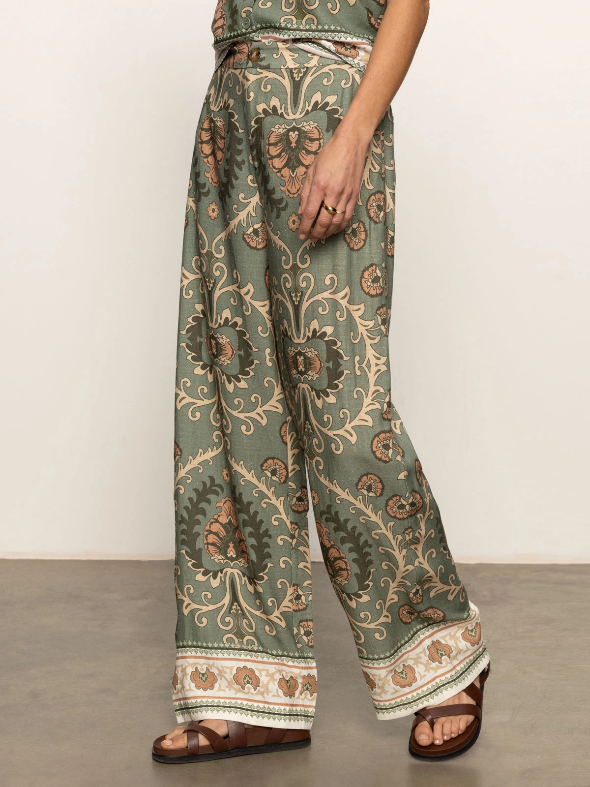 The Soft Semi High Rise Trouser Mezzo Sage HiddenStoragePocket Casual Long Sleeve