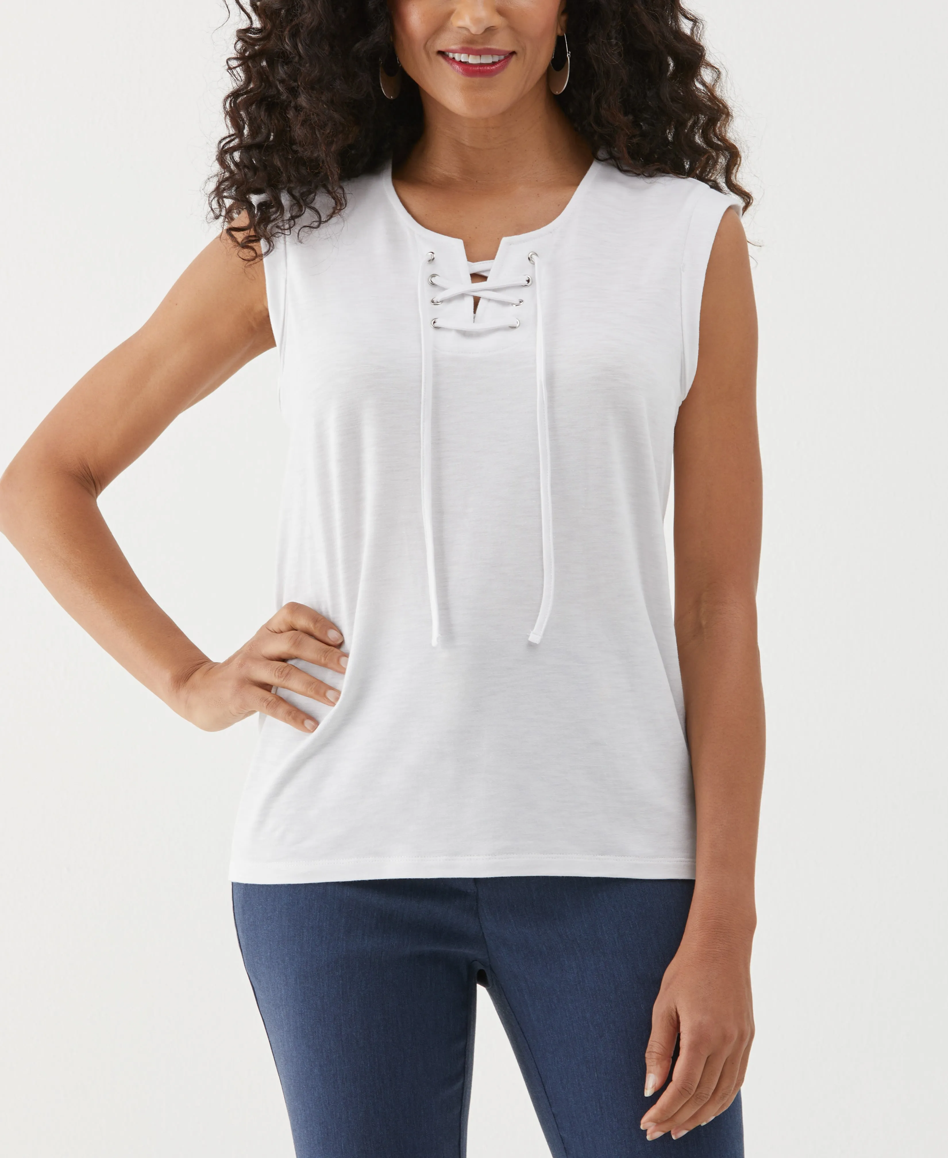 Lace-Up Tank Top Formal top Weighted Hem Trim