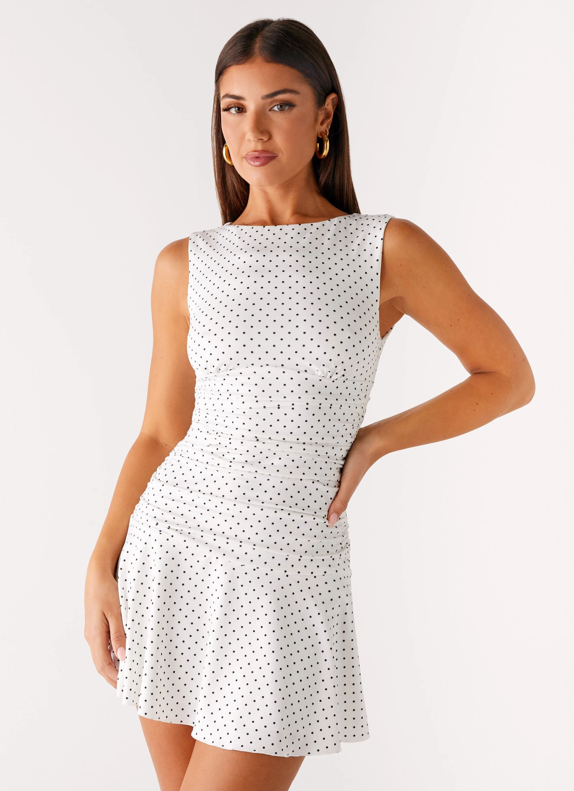 Kelda Mini Dress - White Polka Dot Subtle Look