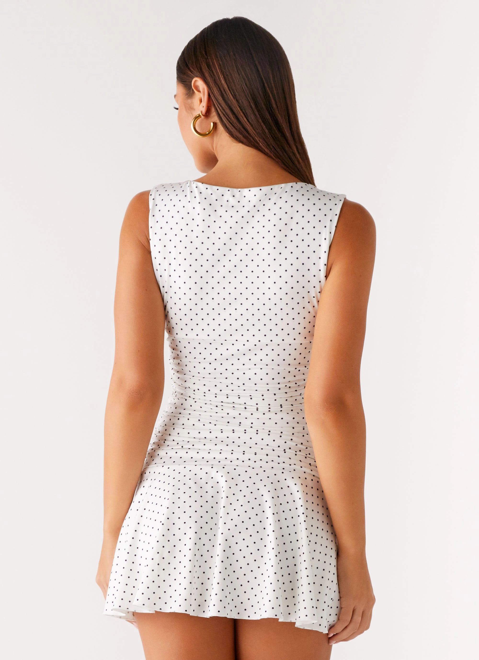 Print Mix Kelda Mini Dress - White Polka Dot