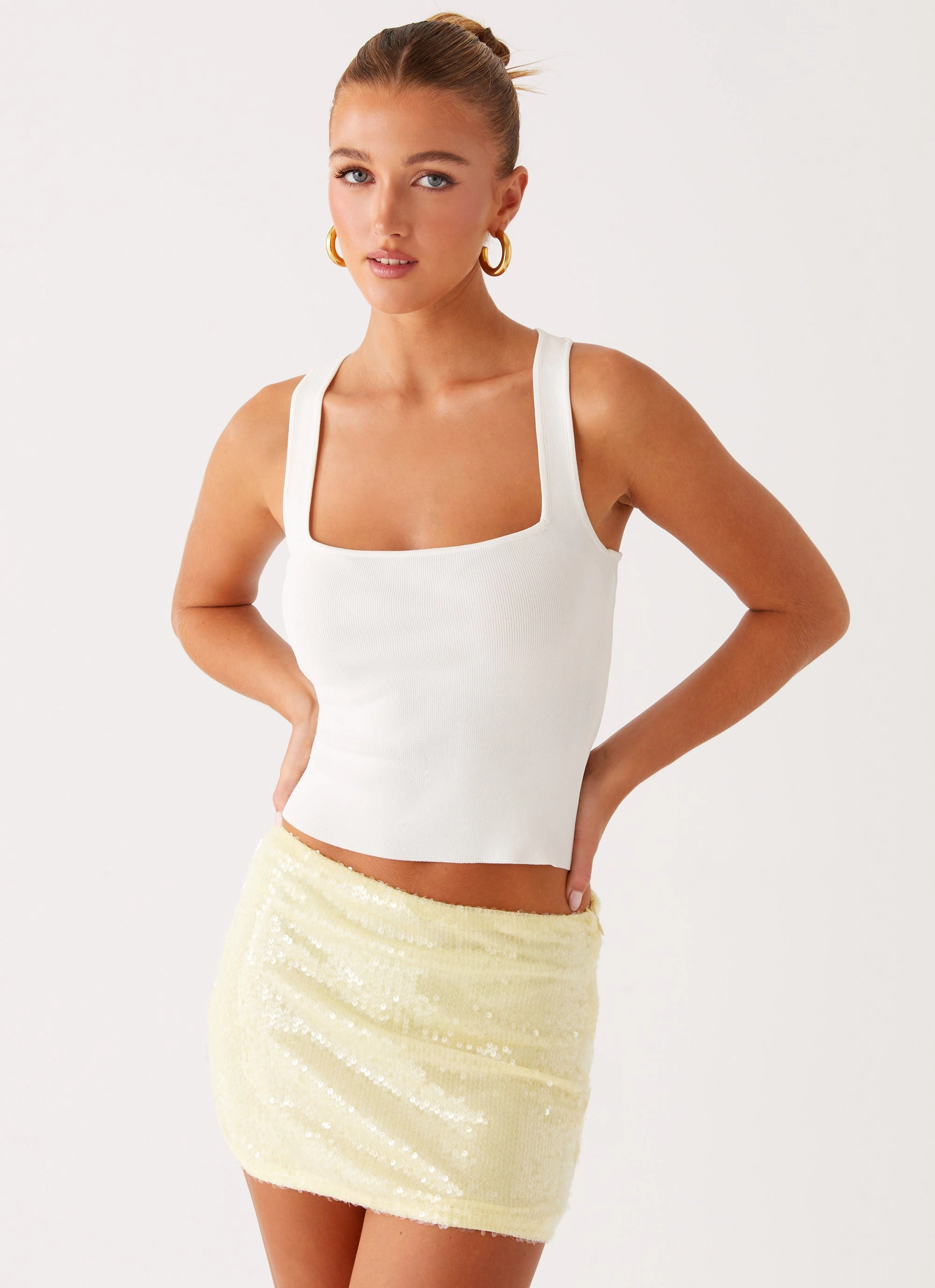 Fresh Style Nostalgic Nights Sequin Mini Skirt - Lemon Spritz