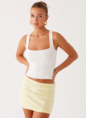 Editorial Look Nostalgic Nights Sequin Mini Skirt - Lemon Spritz