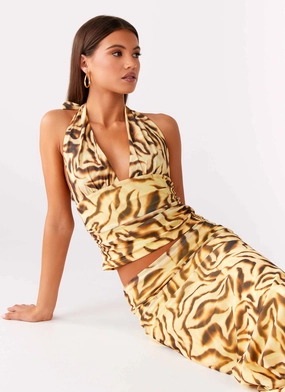 BoxyCrop LowProfile Zipper Not My Problem Hater Neck Top - Yellow Zebra