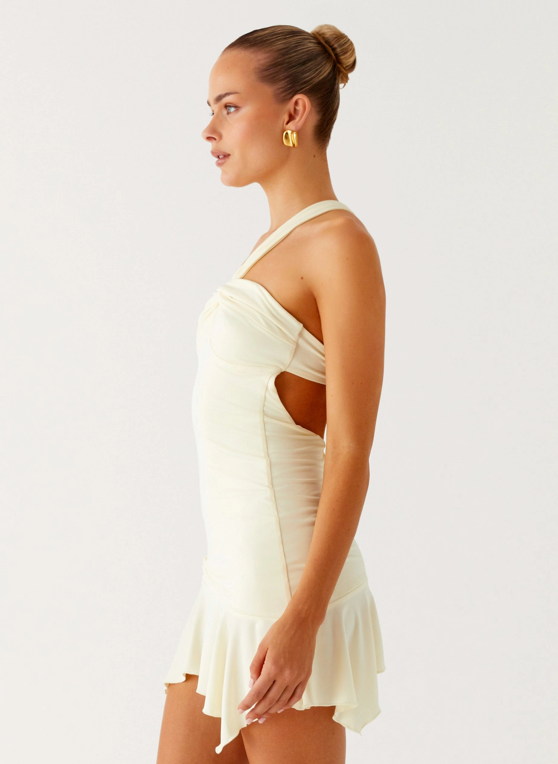 Not Your Fan Cut Out Mini Dress - Yellow Minimalist Fit