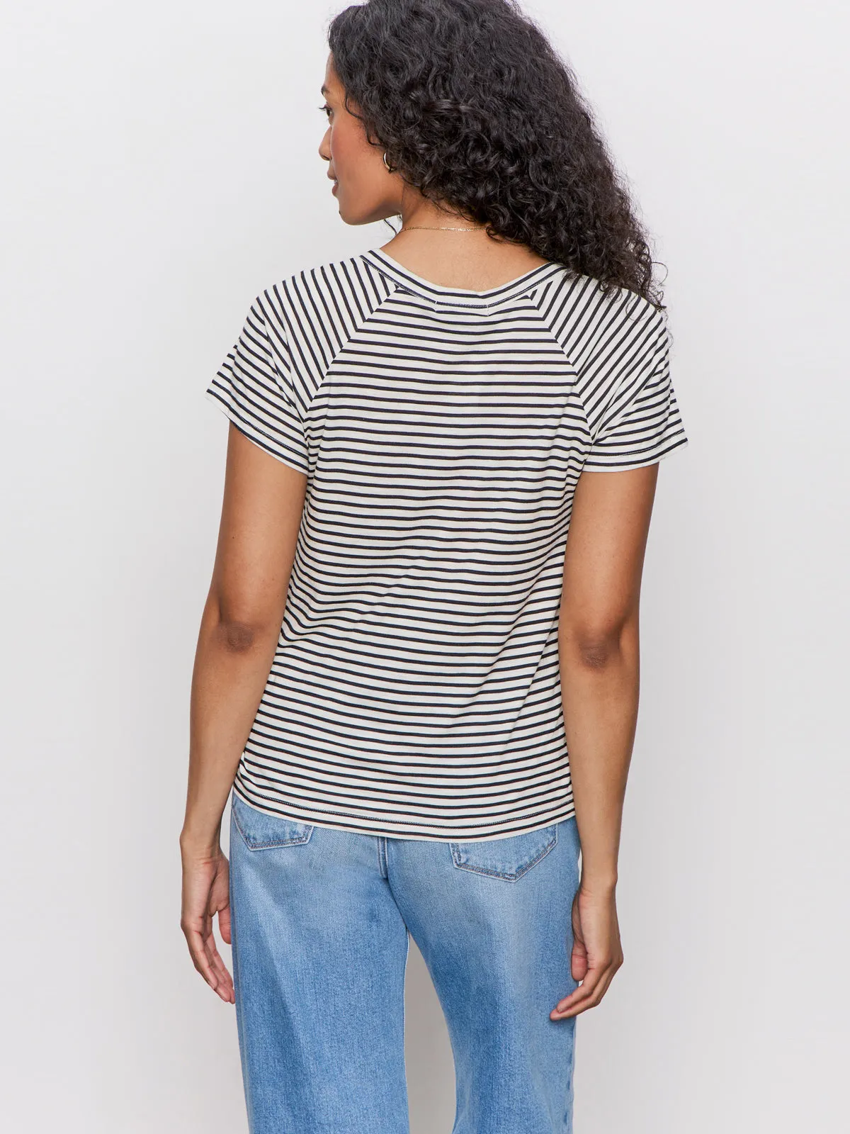 Buttonless Closure Notch Neck Tee Light Oat/Black Stripe