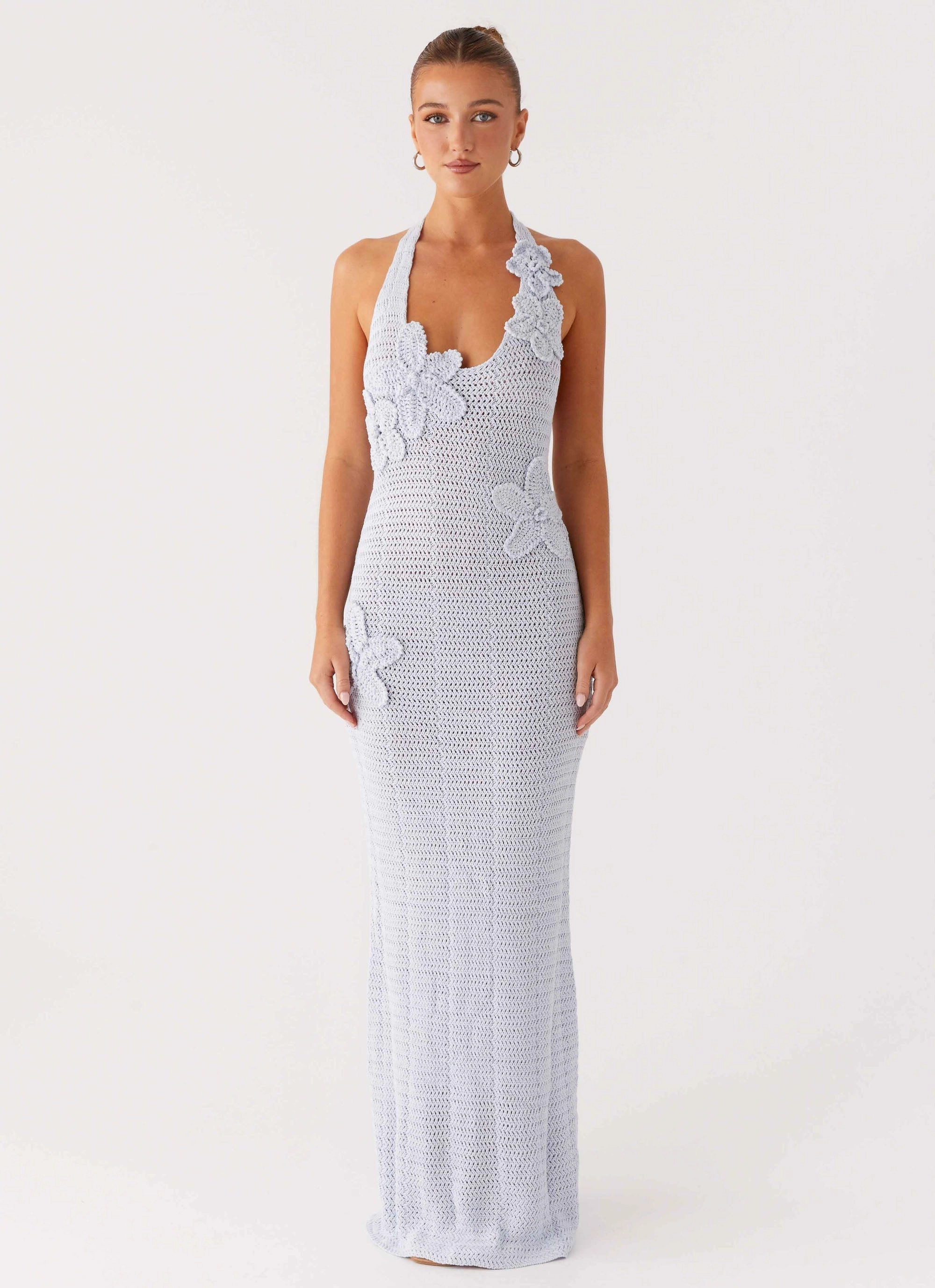 City Rhythm Novalee Flower Crochet Maxi Dress - Blue