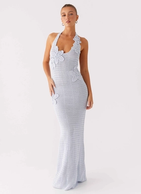 Novalee Flower Crochet Maxi Dress - Blue Sharp Finish Simple Ease