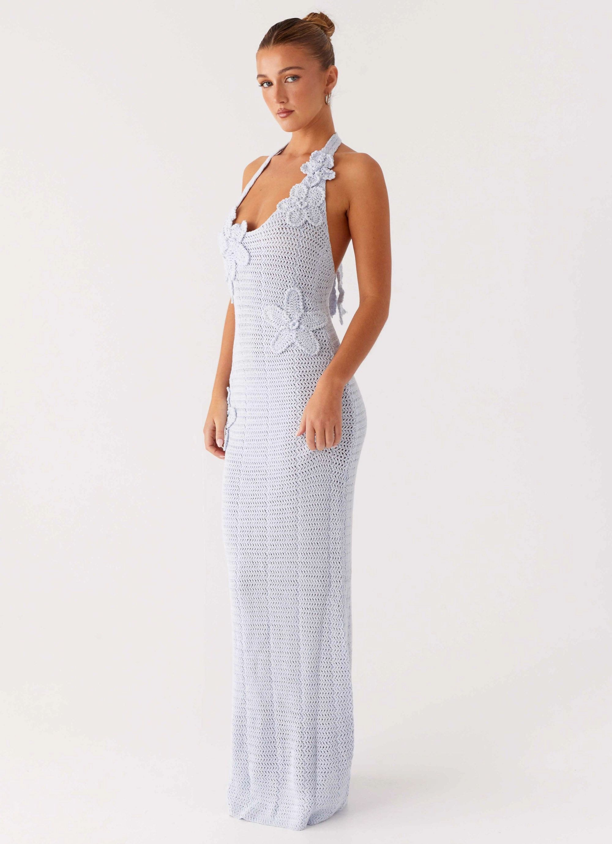 Novalee Flower Crochet Maxi Dress - Blue Chic Comfort Wear Elegant Flow