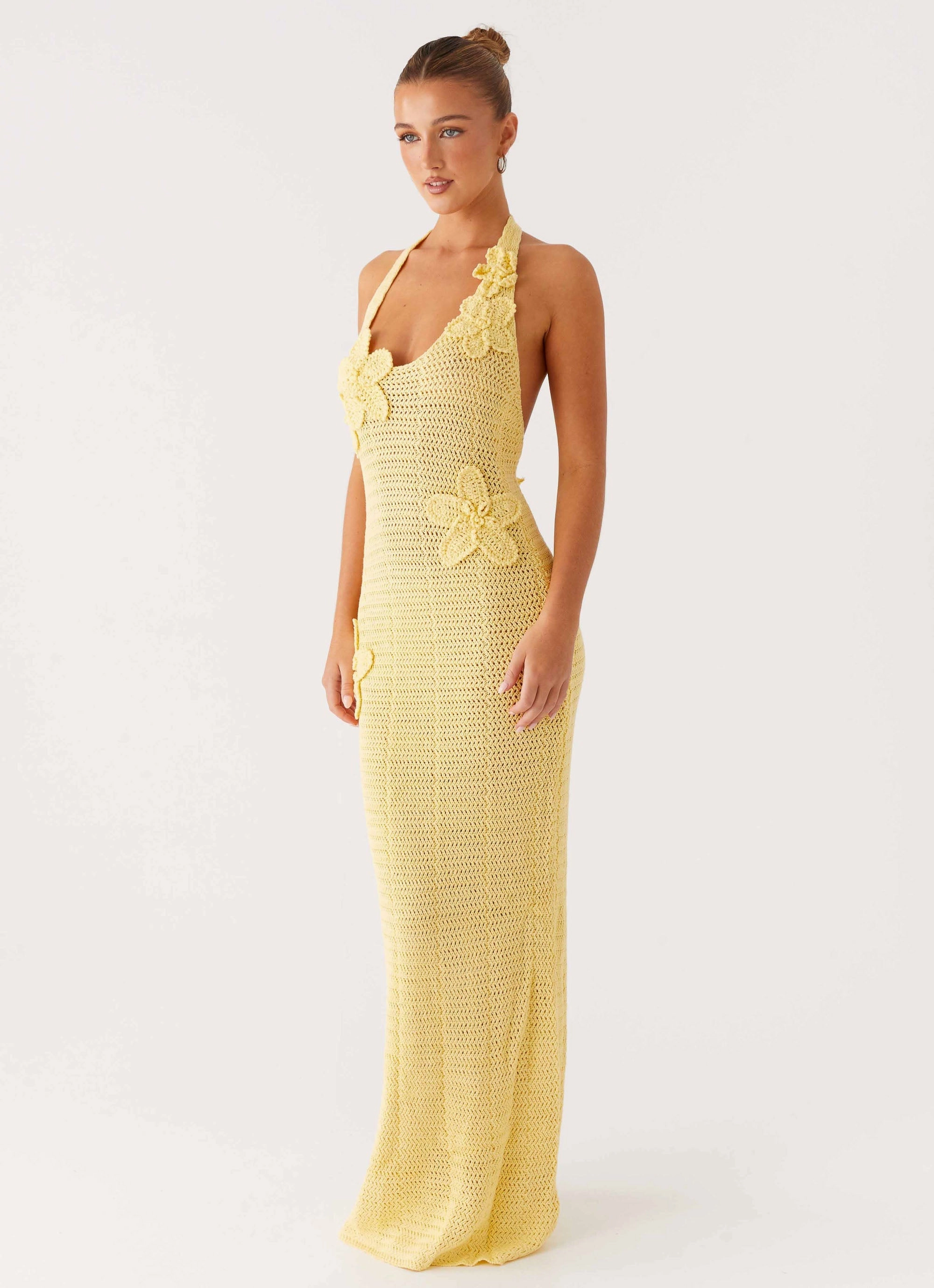 Novalee Flower Crochet Maxi Dress - Yellow Fresh Form