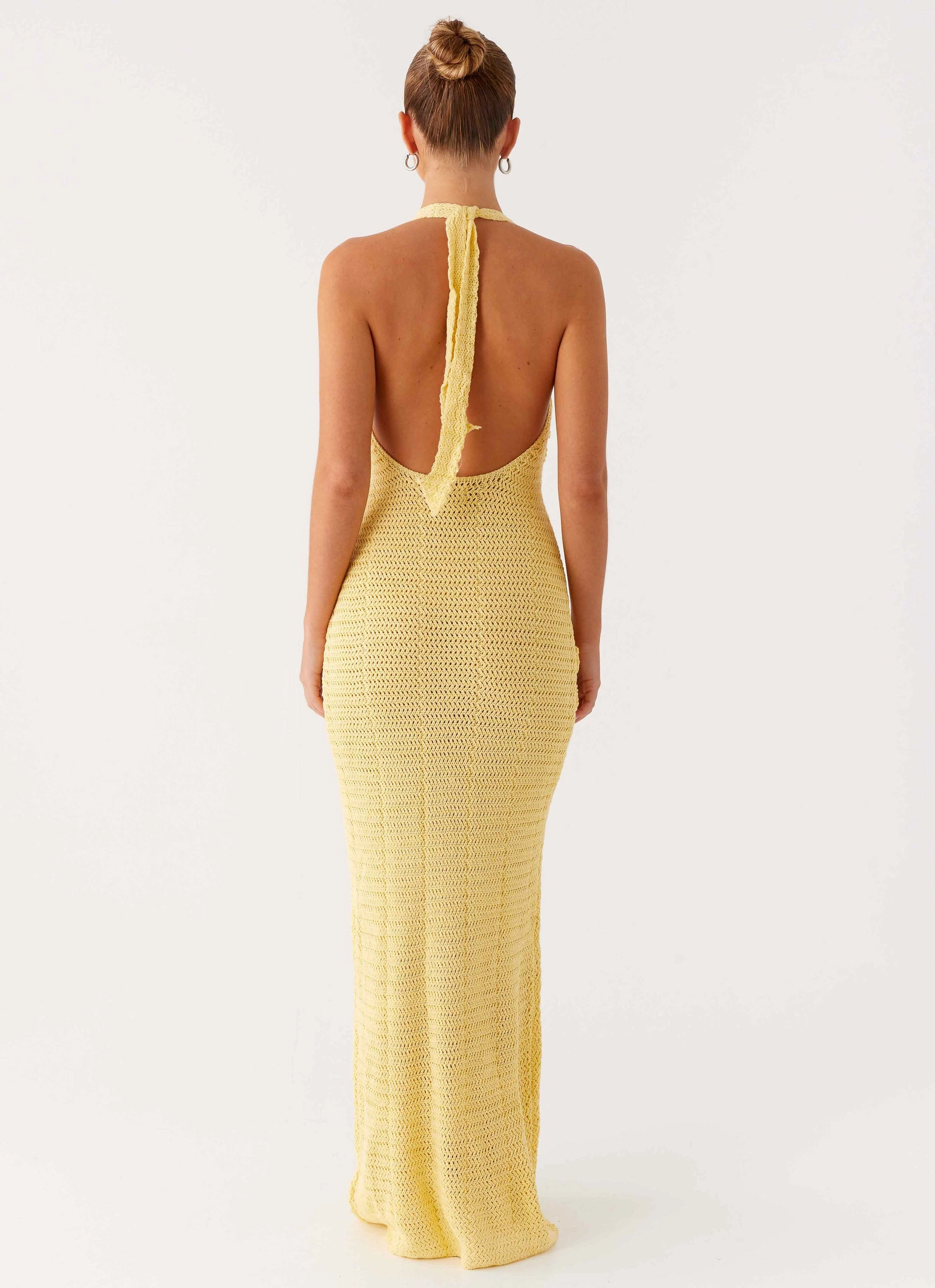 Delicate Tone Mesh-Detail Novalee Flower Crochet Maxi Dress - Yellow