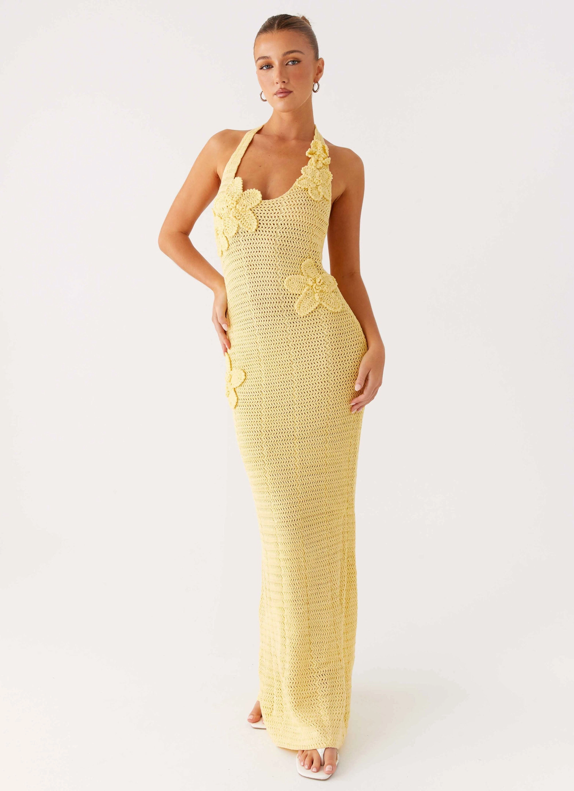 Novalee Flower Crochet Maxi Dress - Yellow Simple yet chic gown Flexible Comfort