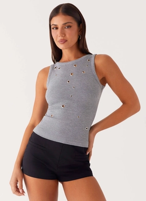 DoubleStitched Hem Non Restrictive Cut Oblivion Tank Top - Grey