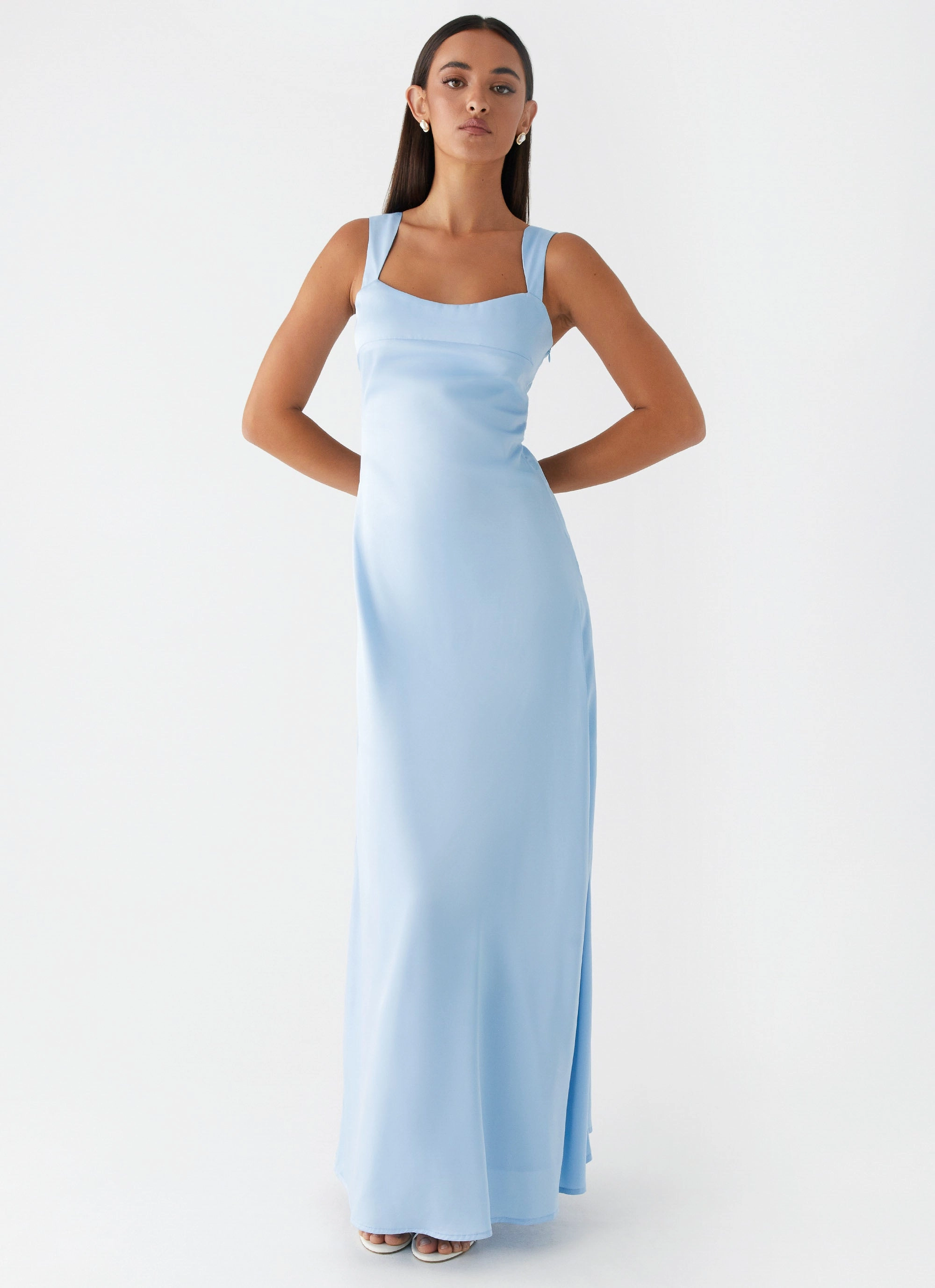 Subtle Lines Odette Satin Maxi Dress - Blue
