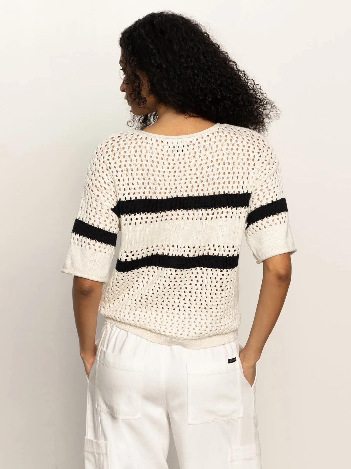 Openwork Tee Black Chalk Stripe elegant design Summer Sweater