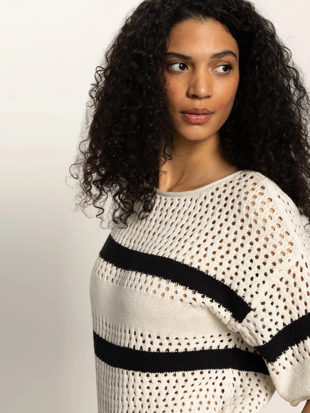 Openwork Tee Black Chalk Stripe UPFProtection