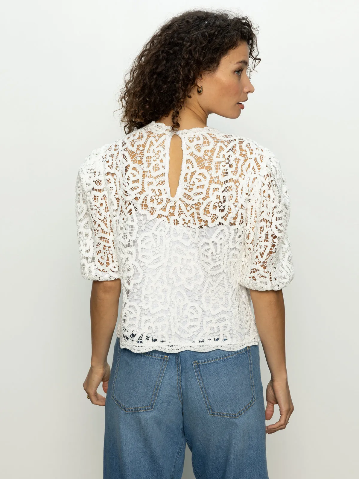 Cherished Lace Tee White MicrofiberBlend RelaxedNeckline