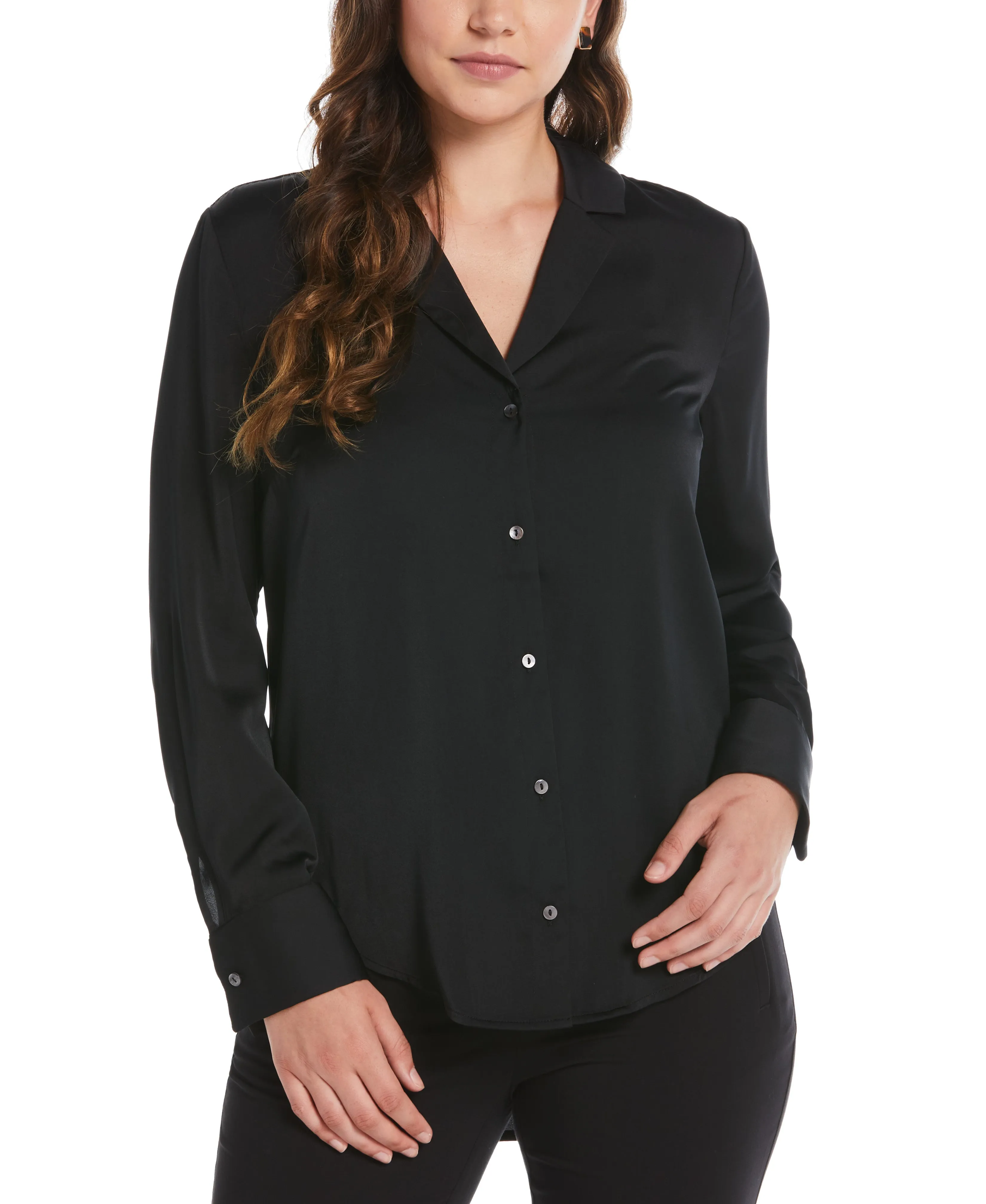 Notch Collar Blouse Wrinkle Free Texture