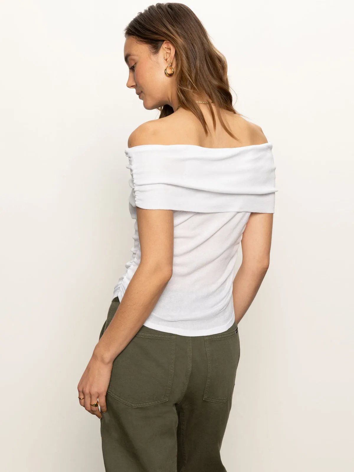 Off Shoulder Rib Tee White NonRestrictive Fit SoftInteriorLining