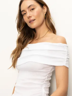 Office Look Off Shoulder Rib Tee White