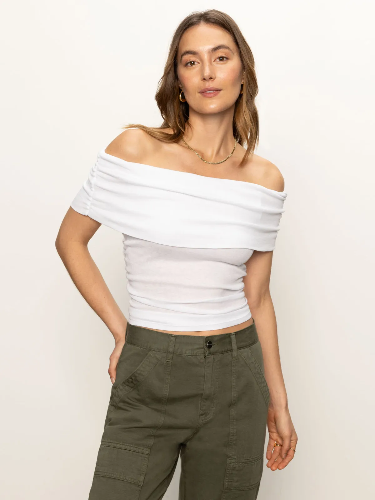AntiPillingFinish Off Shoulder Rib Tee White