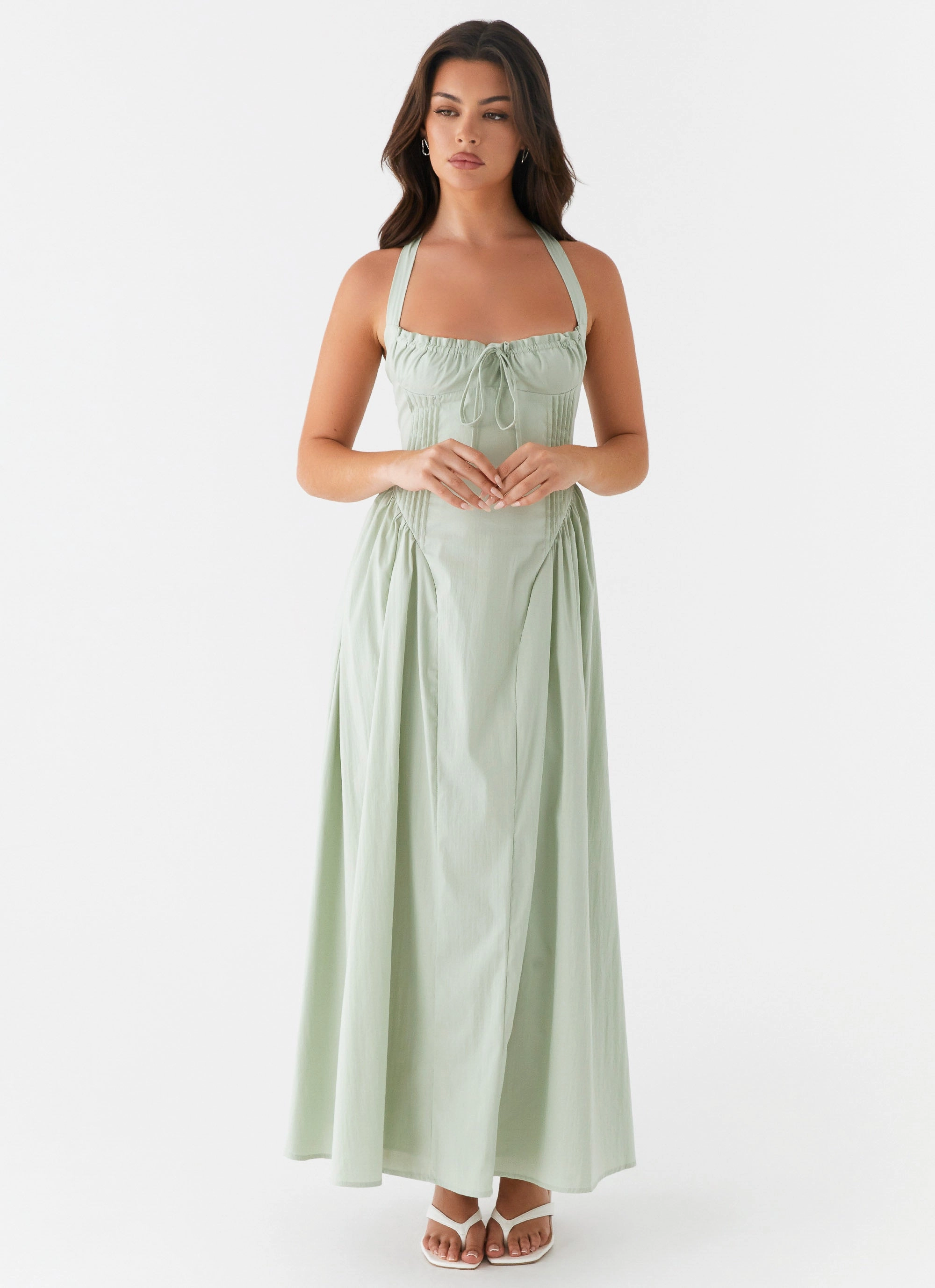 Luxurious Texture Relax Feel Olenna Halterneck Midi Dress - Sage
