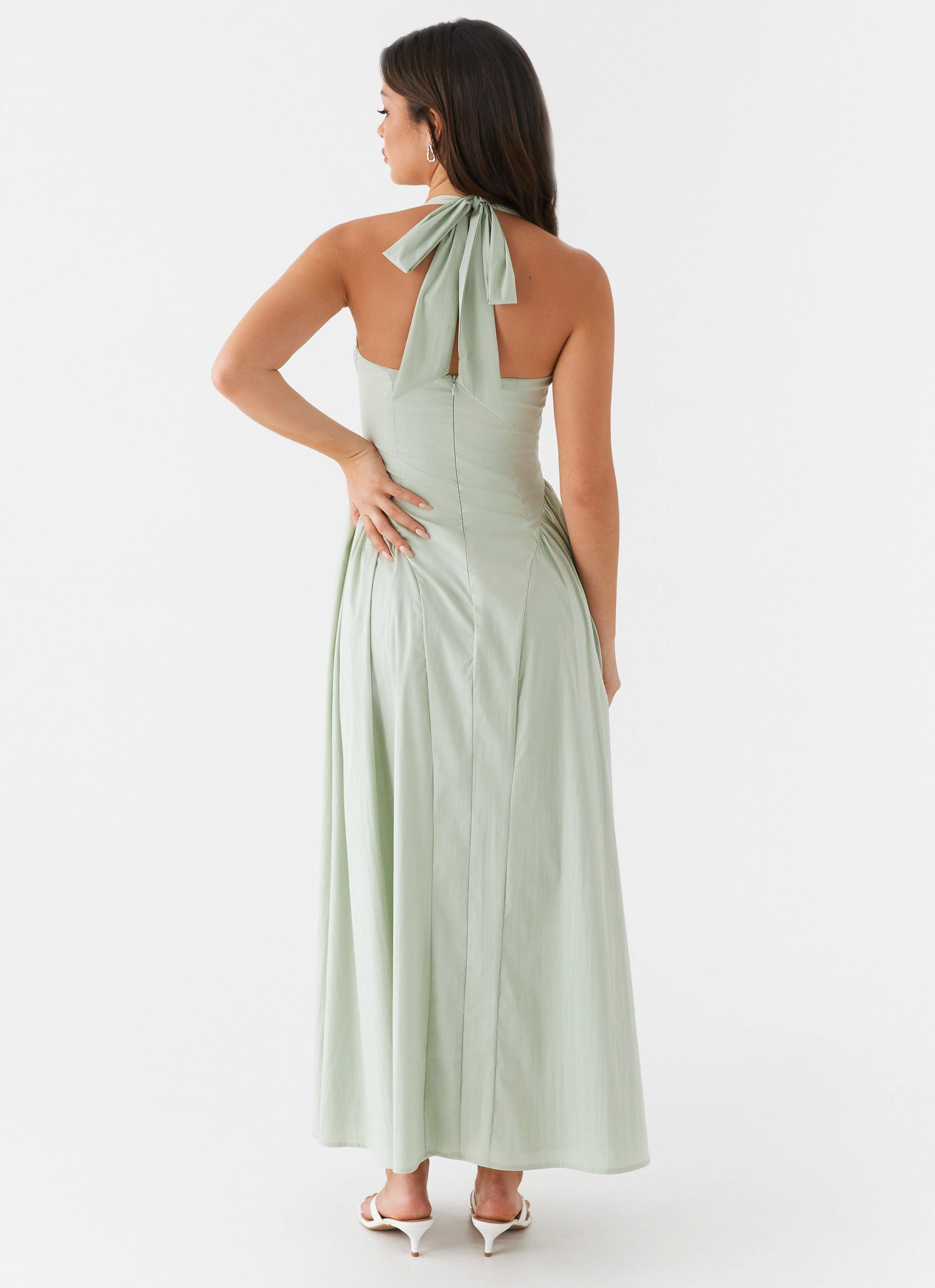 Olenna Halterneck Midi Dress - Sage Airy Comfort