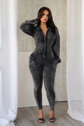 Anti Static Fabric Olivia Mineral Washed Smocking Jumpsuit