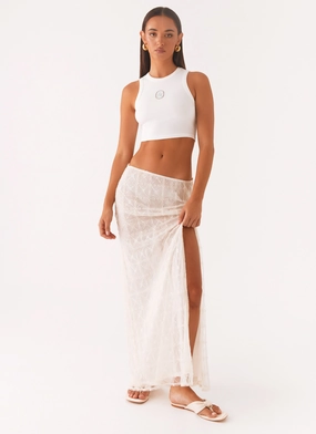 Opal Sequin Maxi Skirt - White Soft Aesthetic