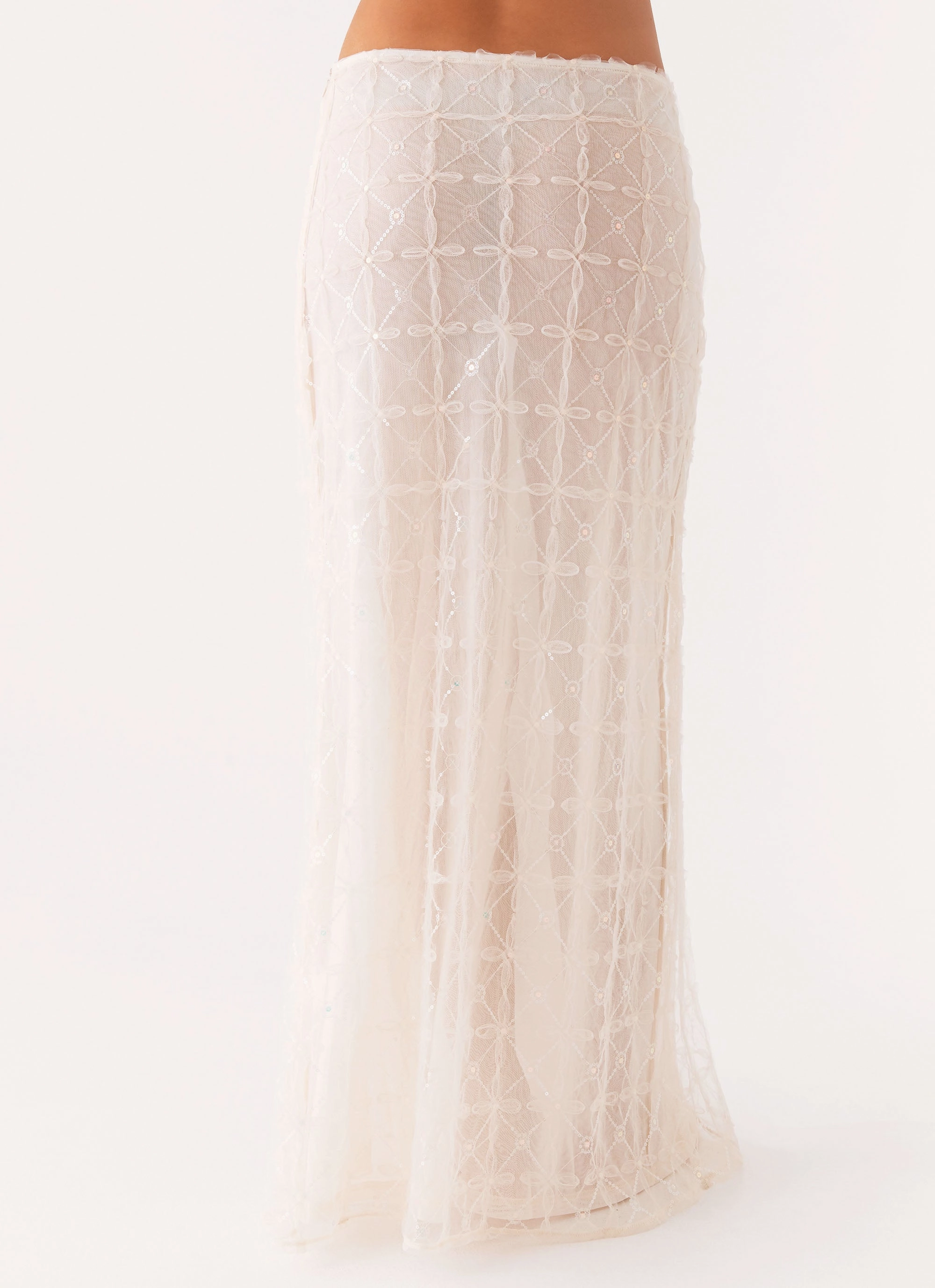 Opal Sequin Maxi Skirt - White beaded embellishment