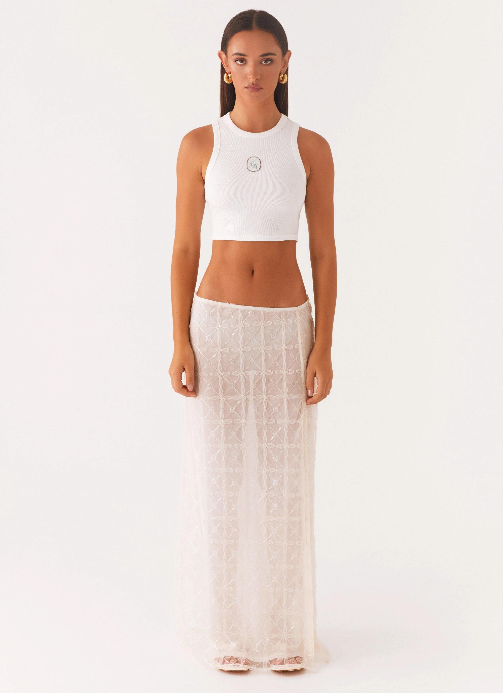 Opal Sequin Maxi Skirt - White Organic Cotton