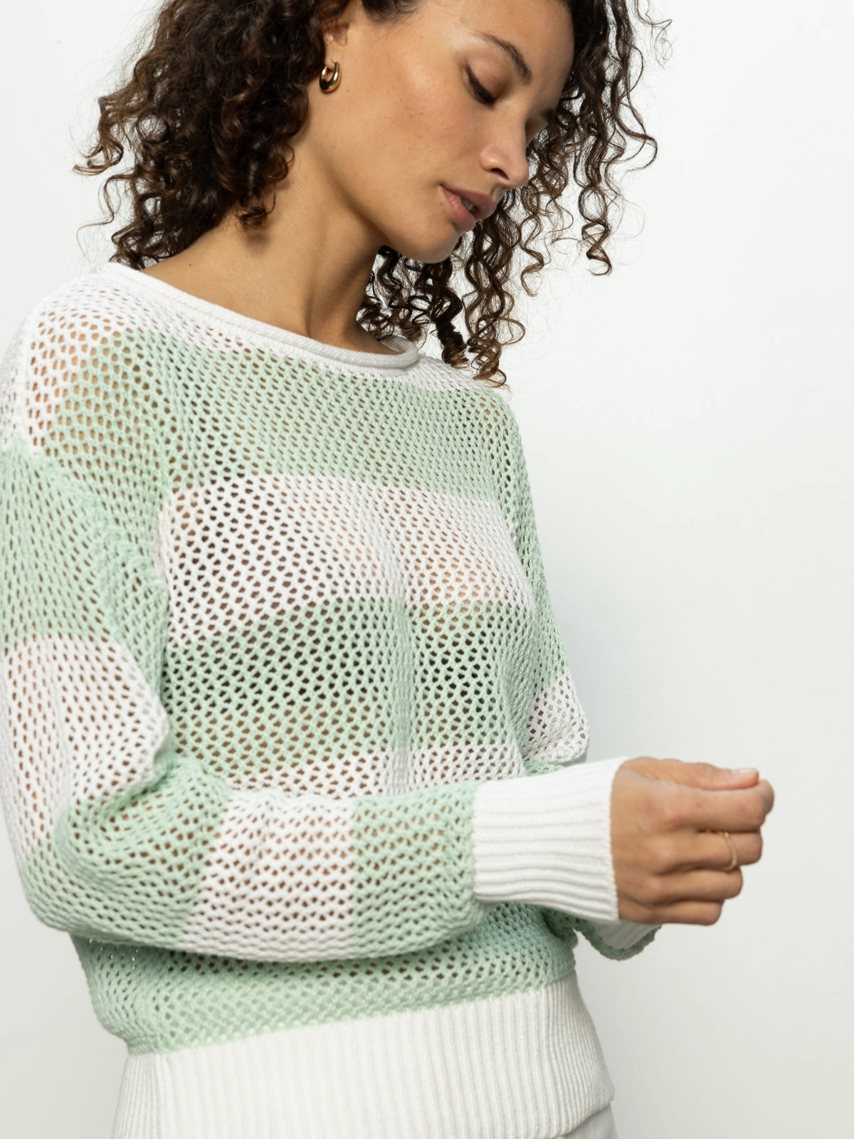 Open Knit Sweater Mint Tea / Chalk LatticeKnit