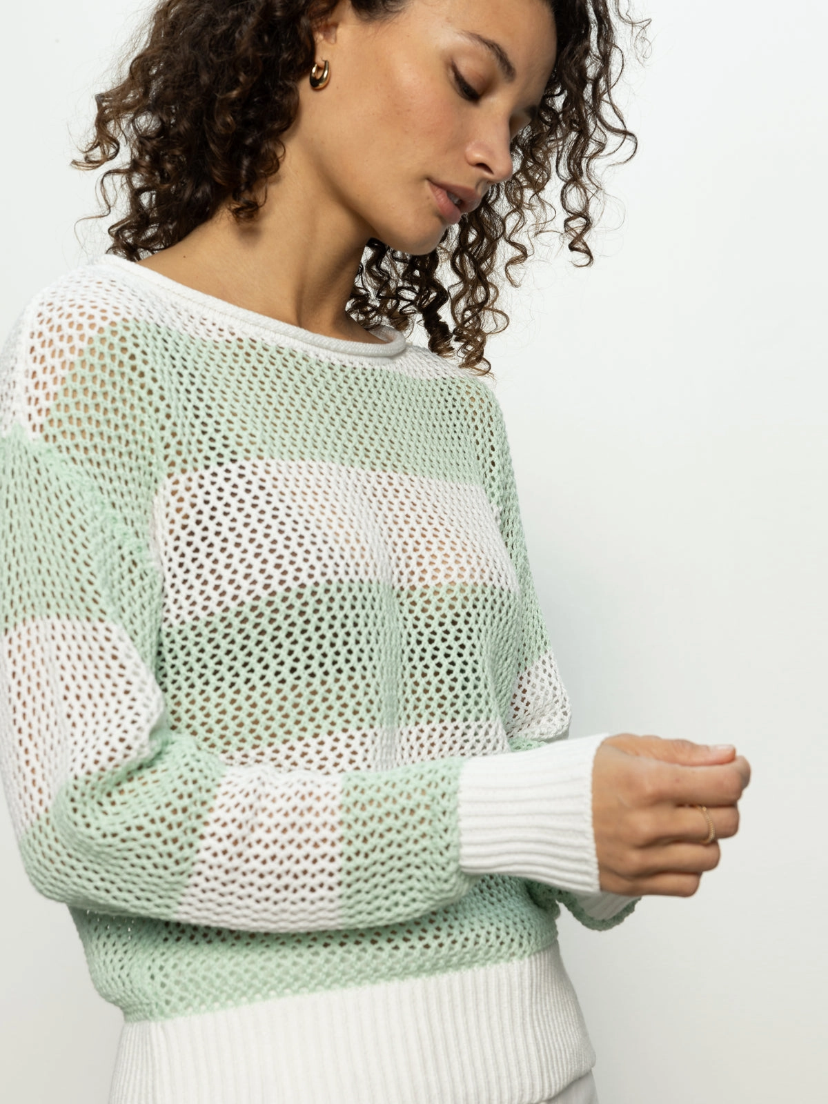 Open Knit Sweater Mint Tea / Chalk ReflectiveTrimDetails Anti Pilling Treatment