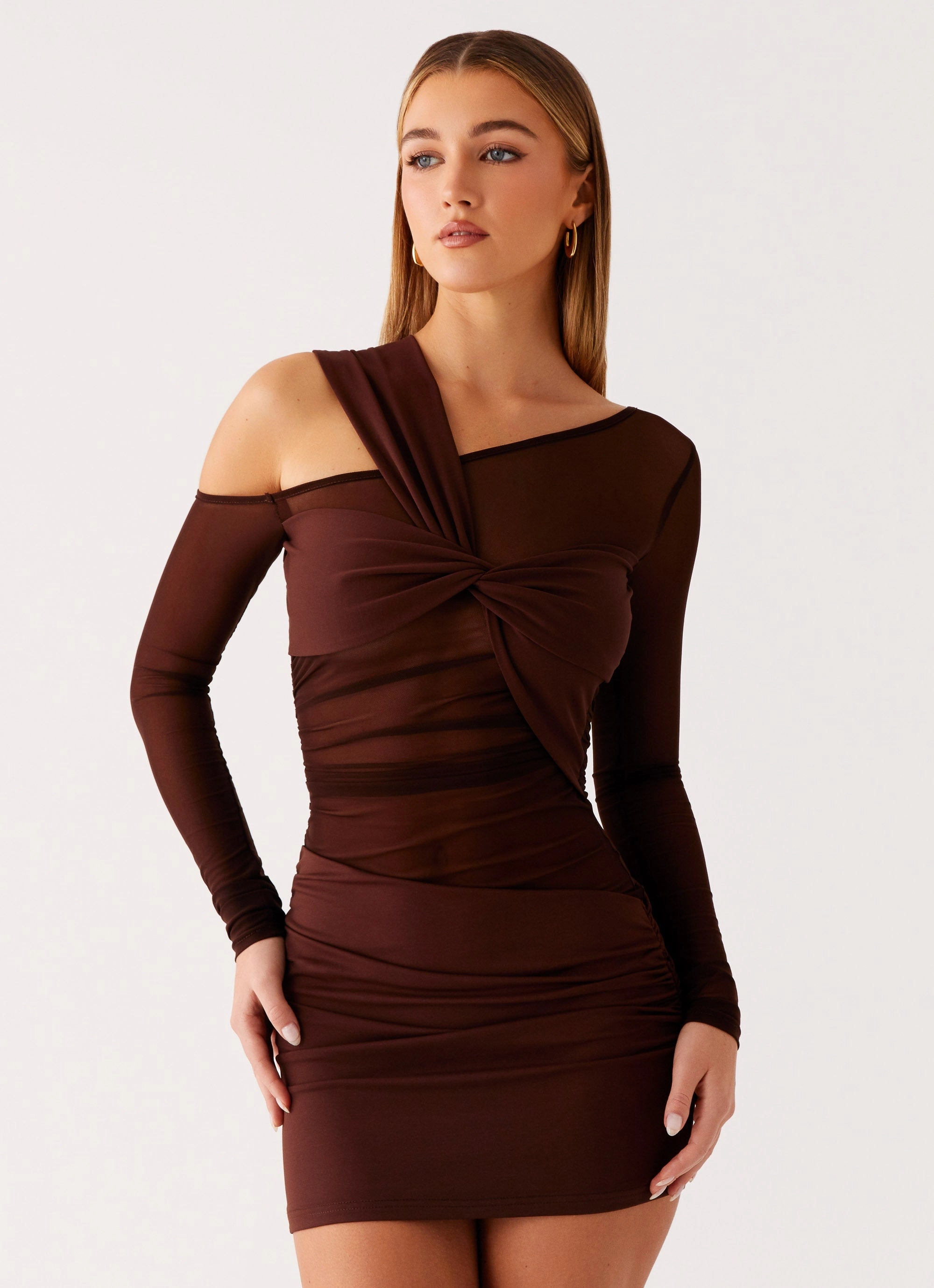 Ophelie Asymmetric Long Sleeve Mini Dress - Chocolate Chill Wear Season To Season