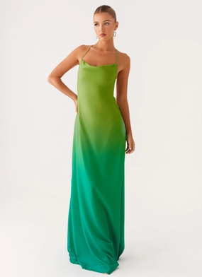 Opposites Attract Maxi Dress - Green Ombre Layered-Look Nature Glow