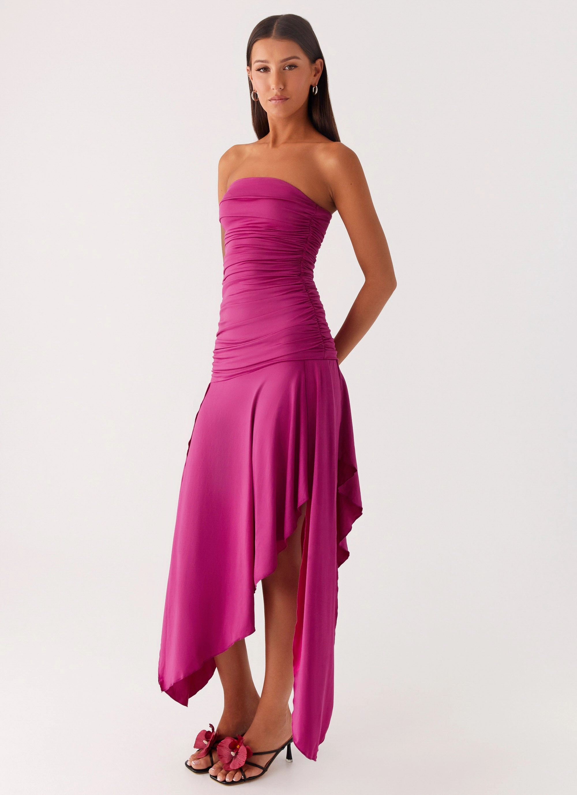 Ora Strapless Maxi Dress - Fuchsia Airy Weave