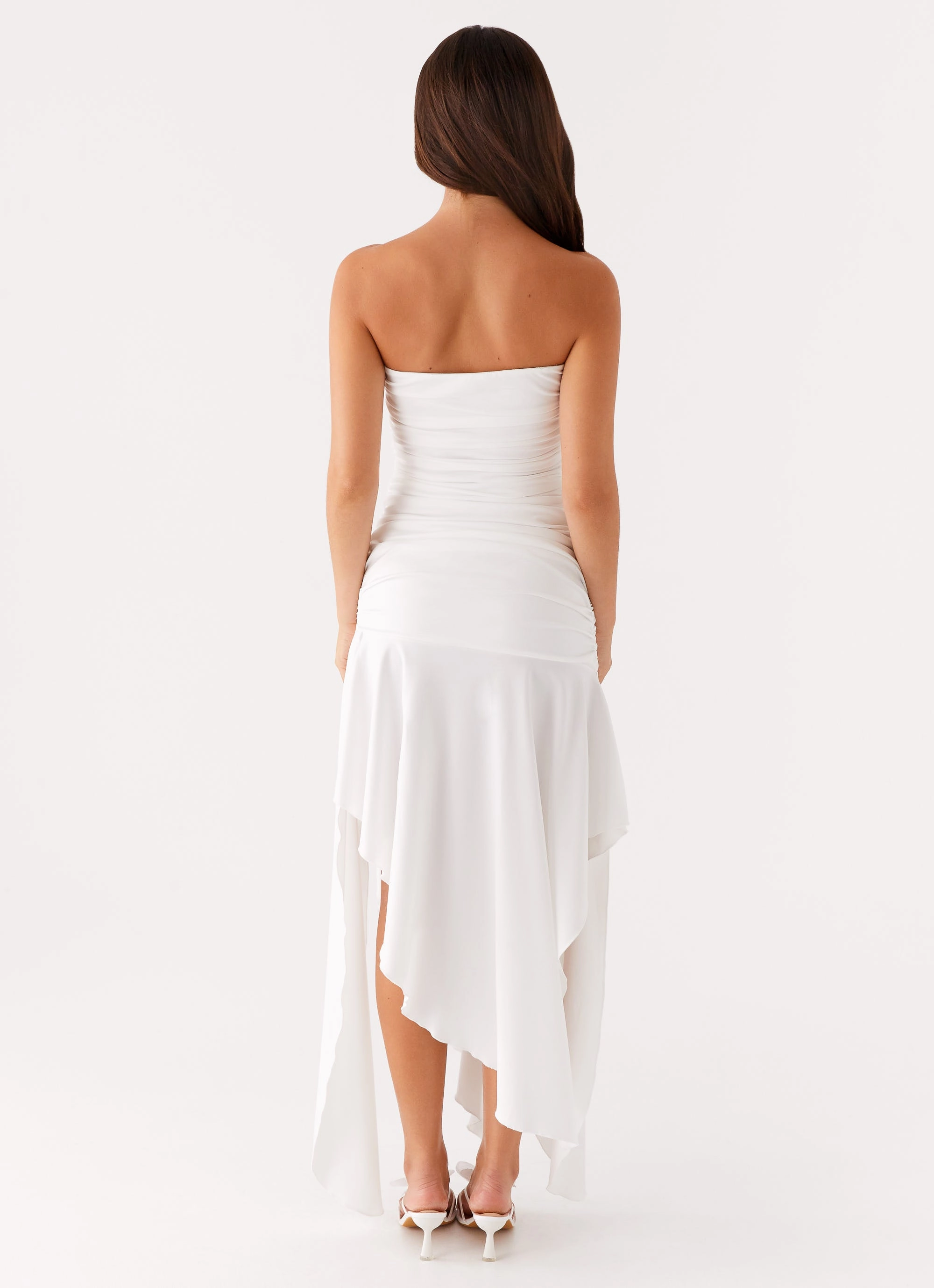Ora Strapless Maxi Dress - White Ruffle Detail
