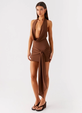 Flowing Design Elegant Vibe Orchard Mini Dress - Chocolate